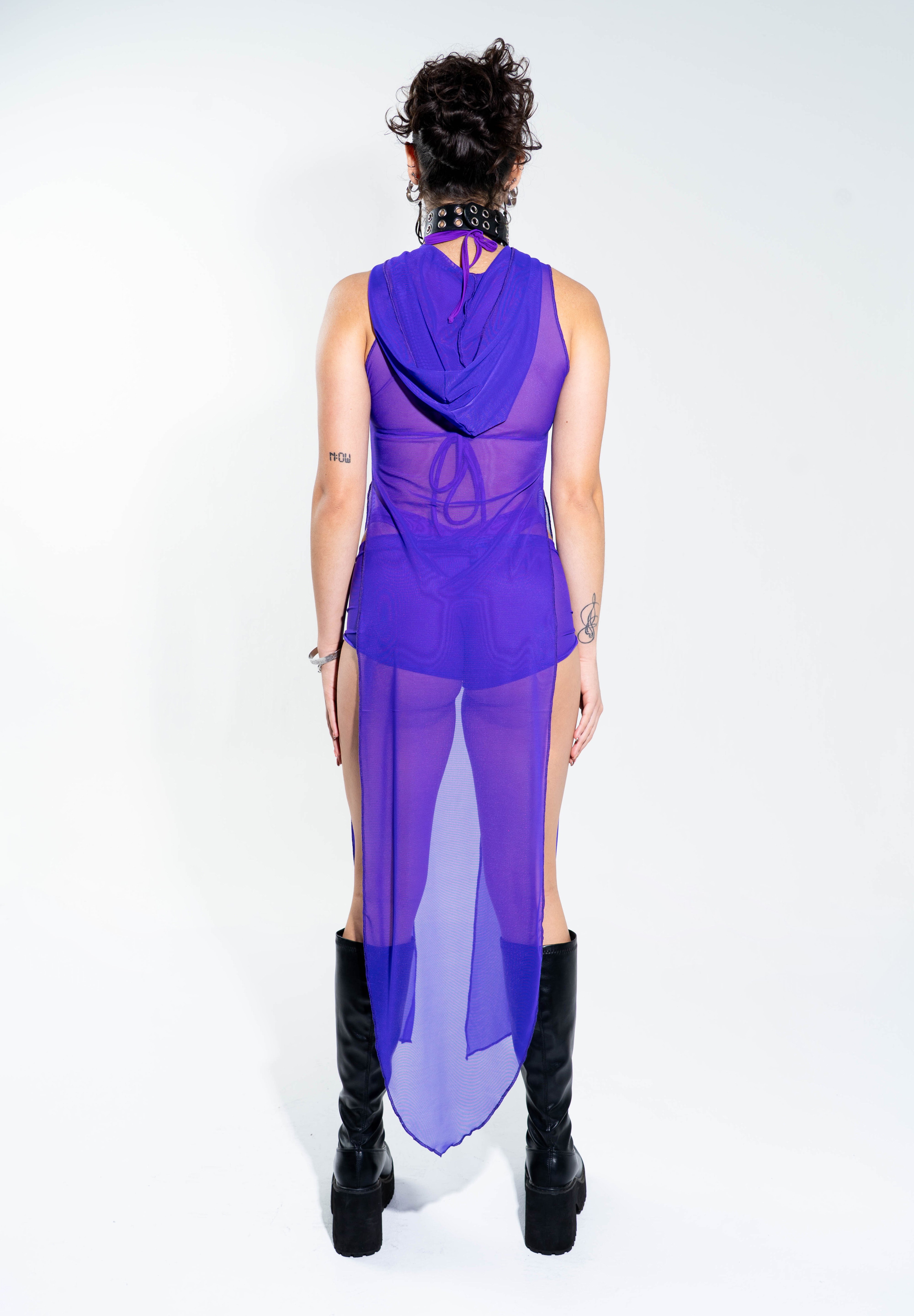 La Cosa Hooded Mesh Dress in Purple Mi Gente Clothing