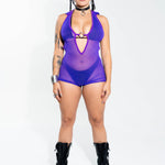 Purple Mesh Hooded Playsuit Mi Gente Clothing