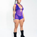 Purple Mesh Hooded Playsuit Mi Gente Clothing