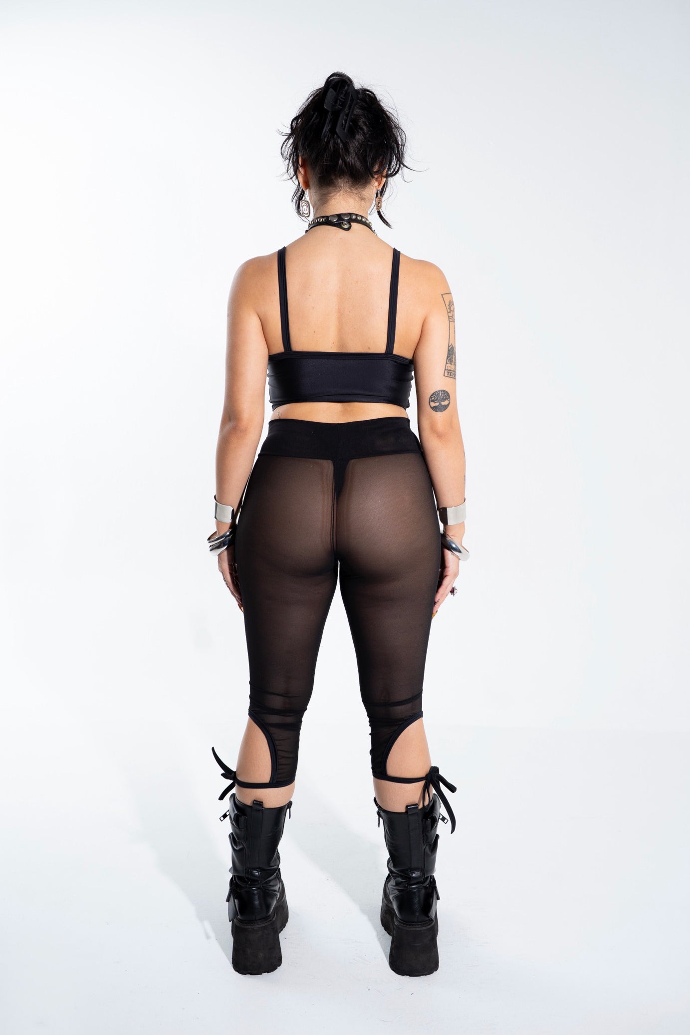 Black Mesh Cut Out Capri Pants Mi Gente Clothing