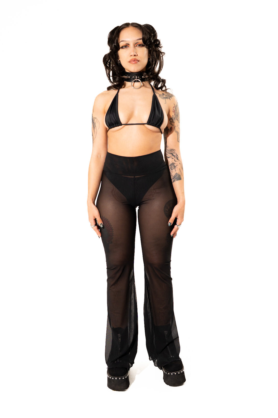 Black Mesh Bell Bottoms Mi Gente Clothing