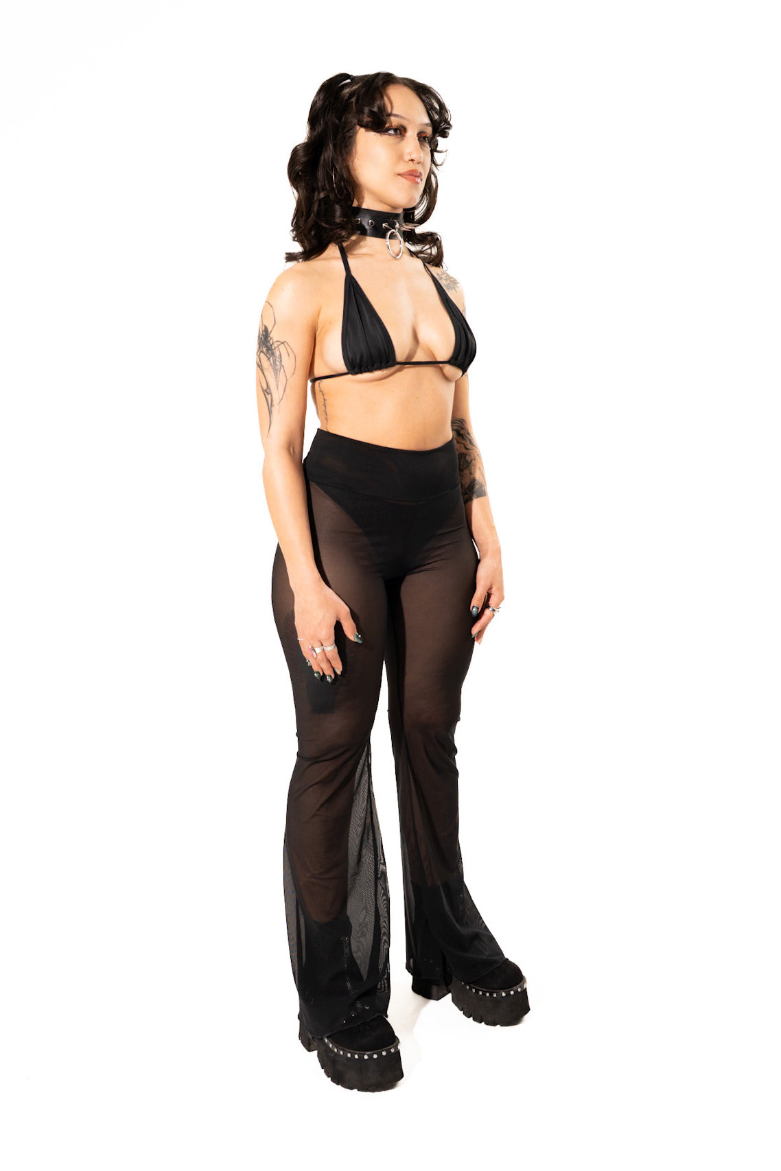 Black Mesh Bell Bottoms Mi Gente Clothing