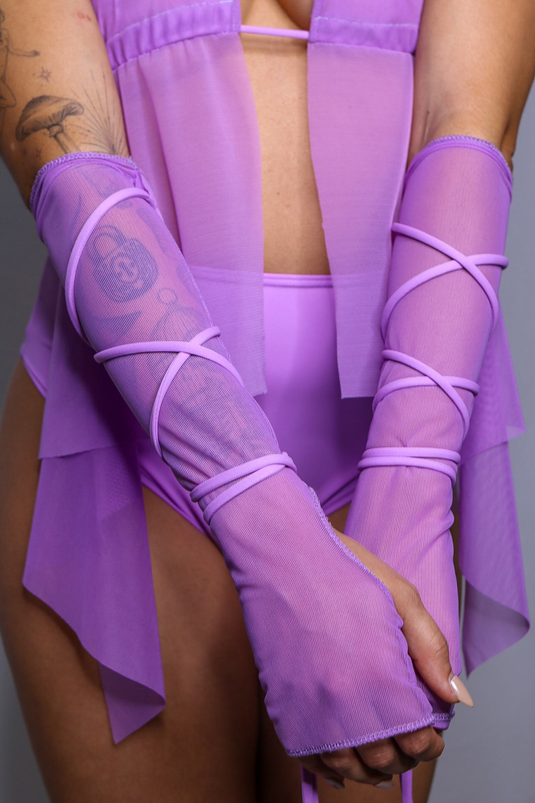 Lilac Mesh Wrapped Arm Sleeves arm sleeves Mi Gente Clothing   