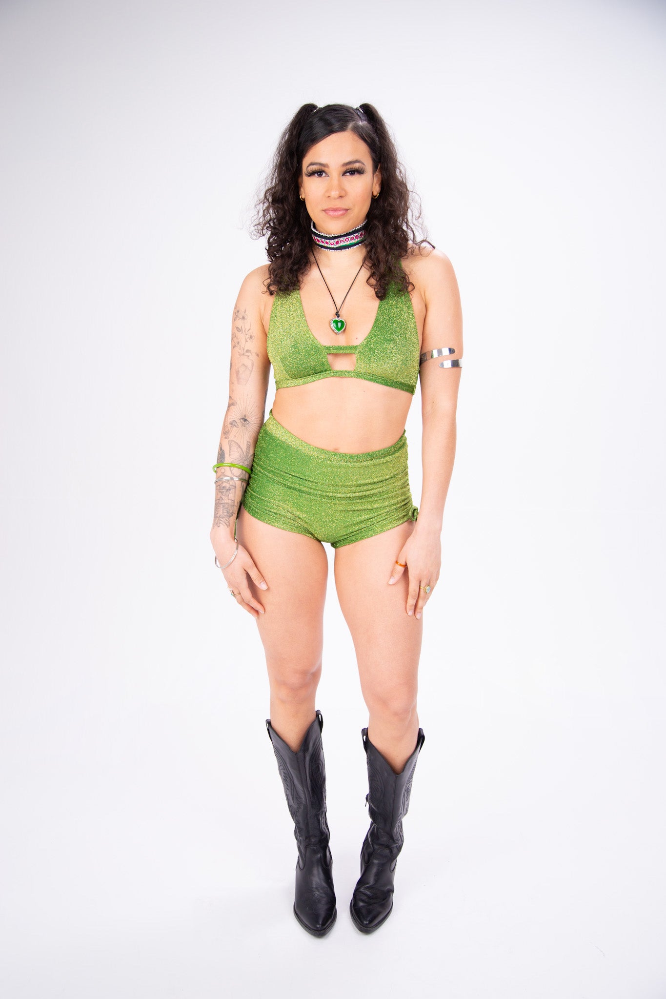 Yuma Top in Green Glitter (FINAL SALE) crop top Mi Gente Clothing   