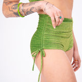 Side Scrunch Shorts in Green Glitter (FINAL SALE) shorts Mi Gente Clothing   