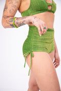 Side Scrunch Shorts in Green Glitter