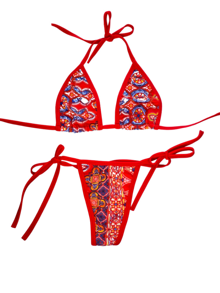 Oaxaca Red Micro Bikini Bottom  Mi Gente Clothing   