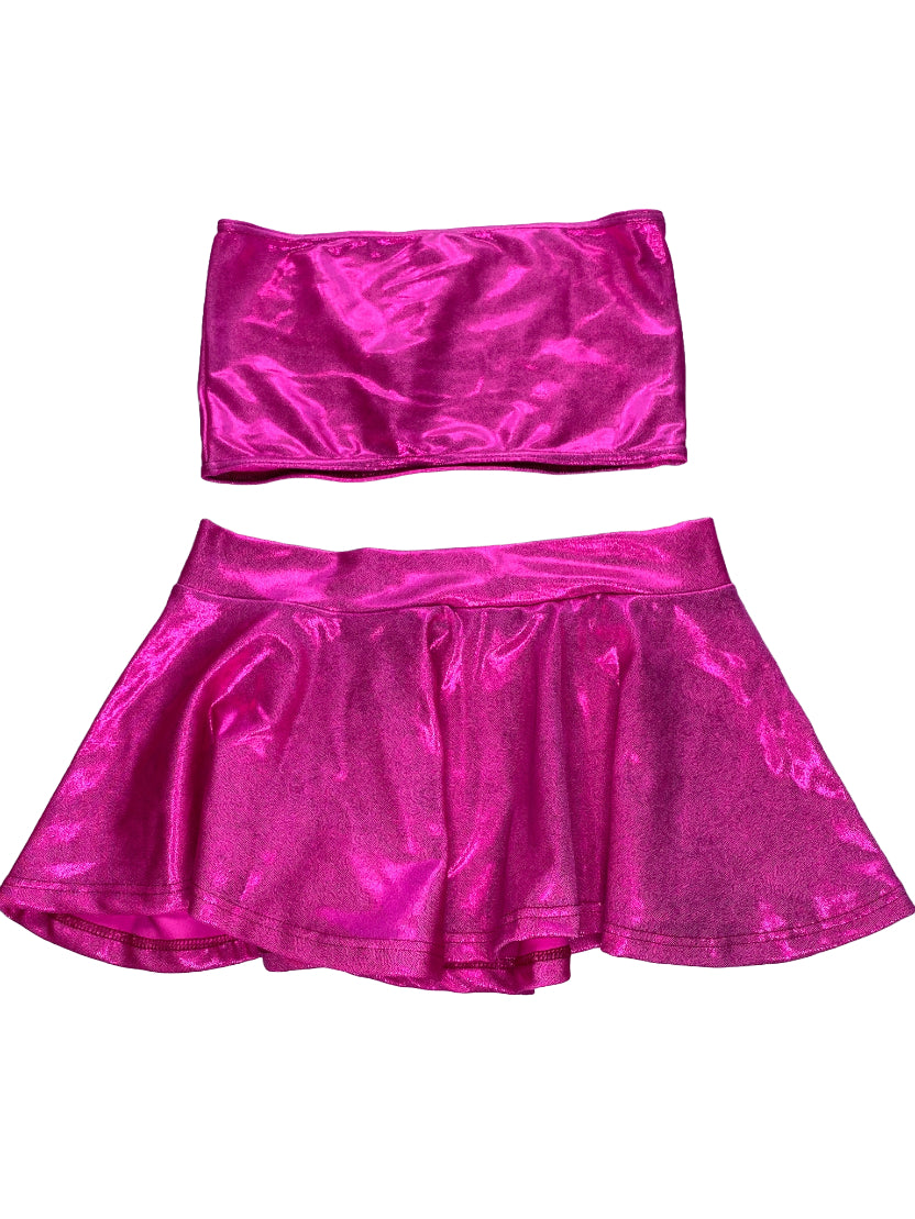 Pink Metallic Circle Mini Skirt  Mi Gente Clothing   