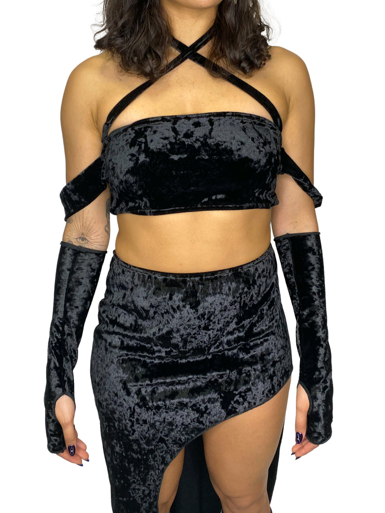 Diosa Black Crushed Velvet Arm Sleeves arm sleeves Mi Gente Clothing   