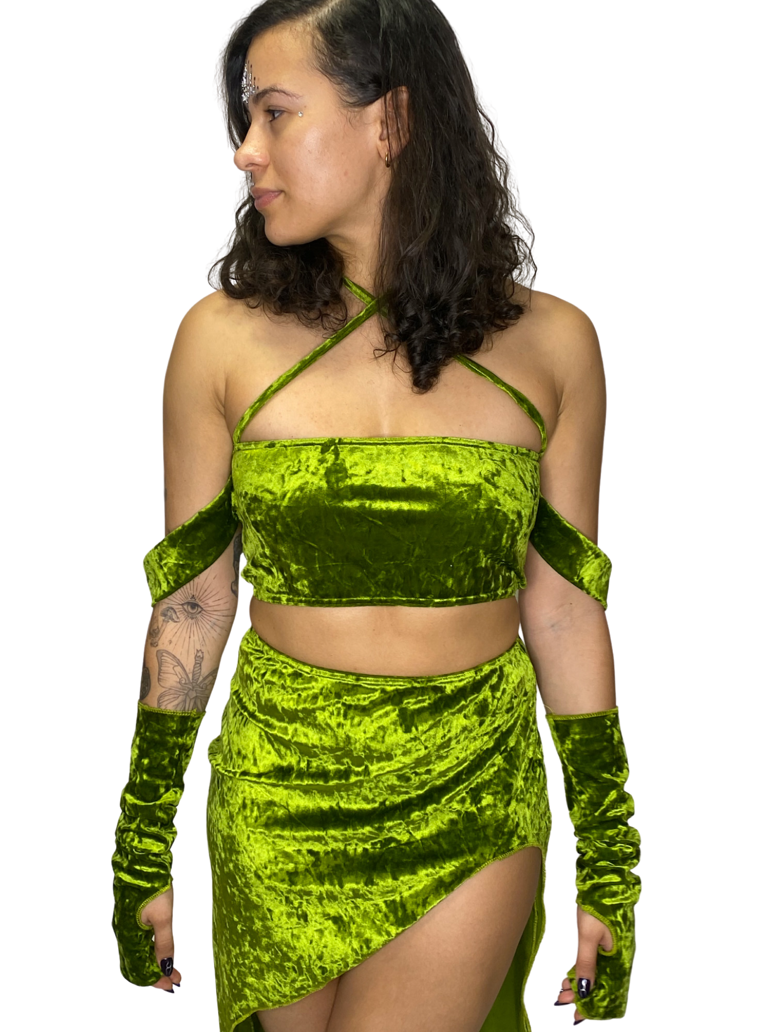 Diosa Crushed Olive Green Velvet Top tube top Mi Gente Clothing   