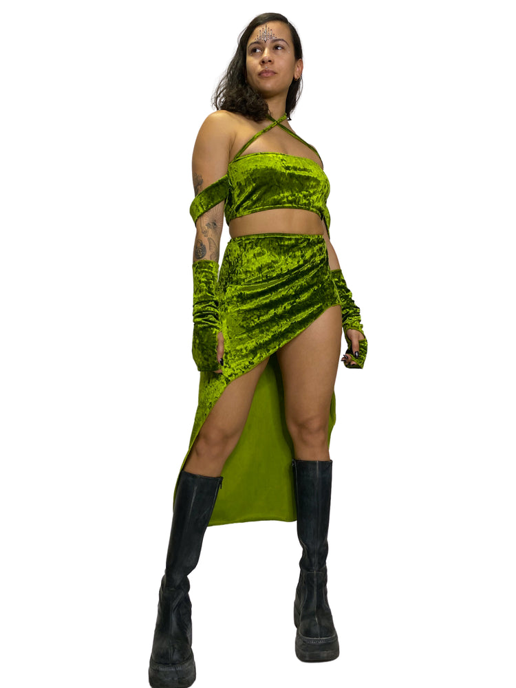 Diosa Olive Green Crushed Velvet Arm Sleeves arm sleeves Mi Gente Clothing   
