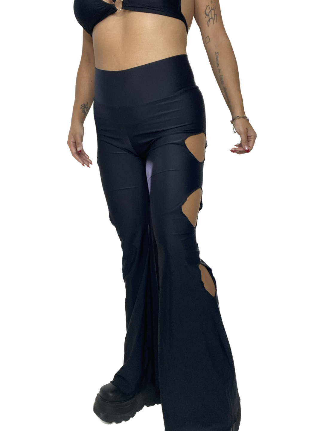 Black Cut Out Bell Bottoms BELL BOTTOMS Mi Gente Clothing   