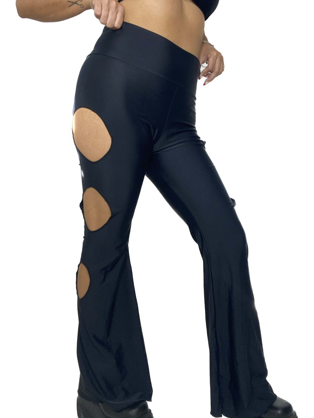 Black Cut Out Bell Bottoms BELL BOTTOMS Mi Gente Clothing   